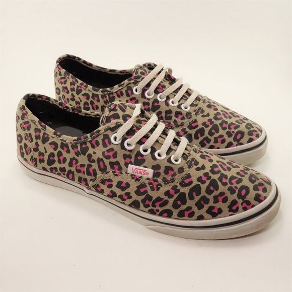 Vans Shoes - Vans Authentic Womens Size 7.5 Pink Cheetah Print Tan Canvas Skate Shoes